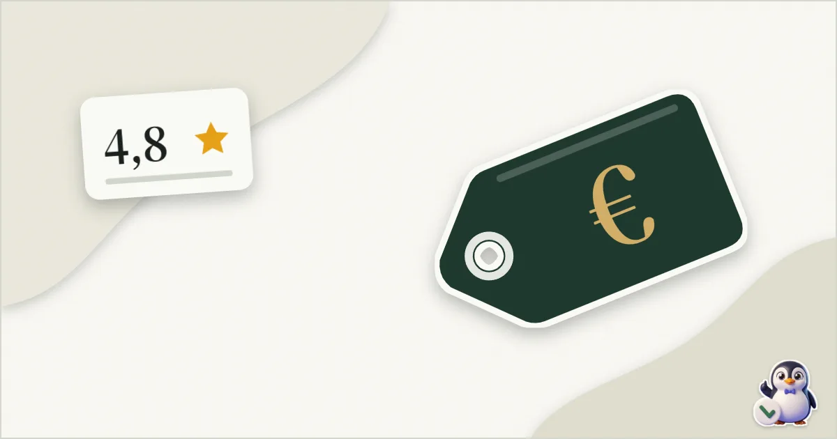 Illustration en papier découpé : étiquette de prix et une note de 4,8.