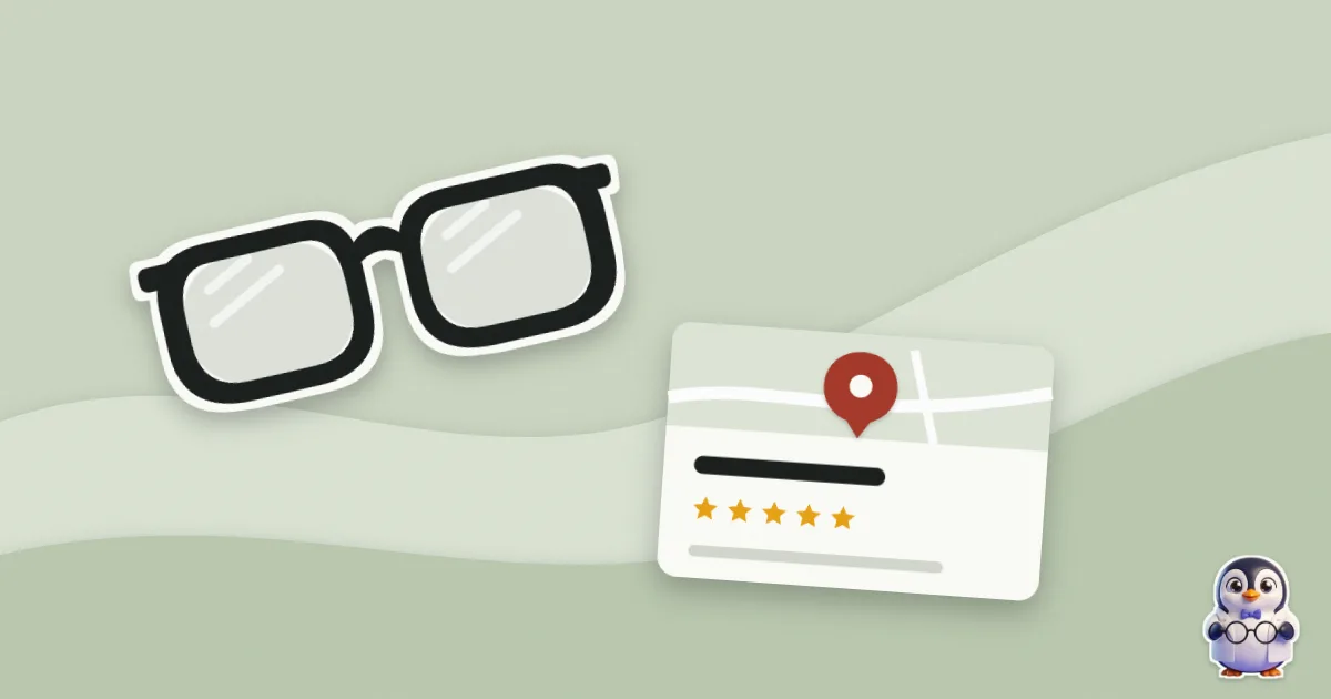 Illustration en papier découpé : lunettes et une fiche Google avec son épingle.