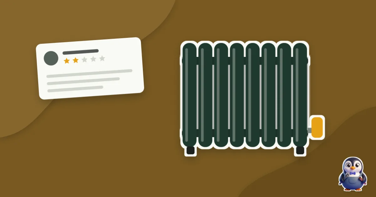 Illustration en papier découpé : radiateur et un avis à deux étoiles.