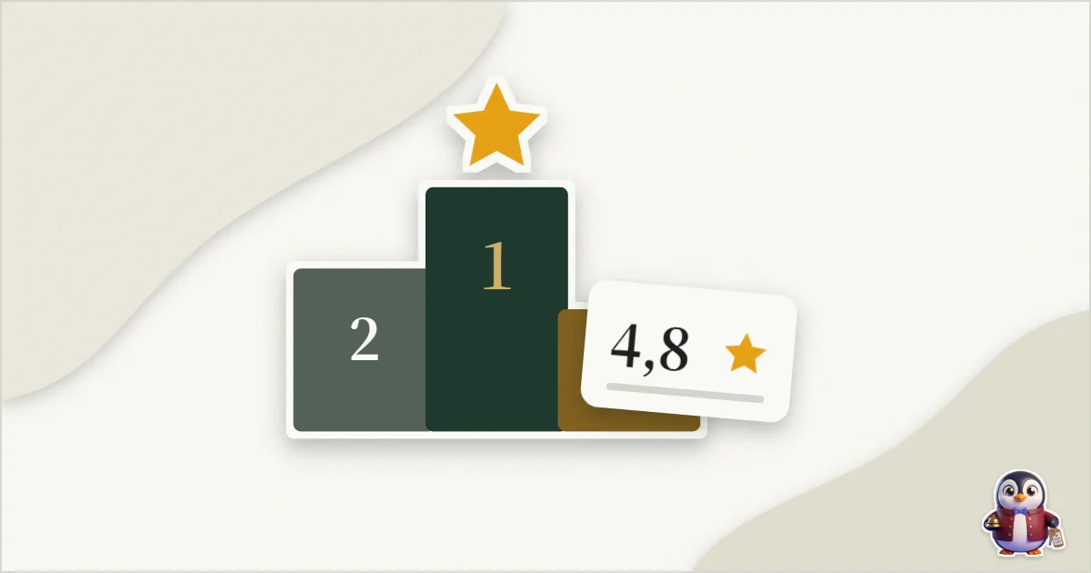Illustration en papier découpé : podium et une note de 4,8.