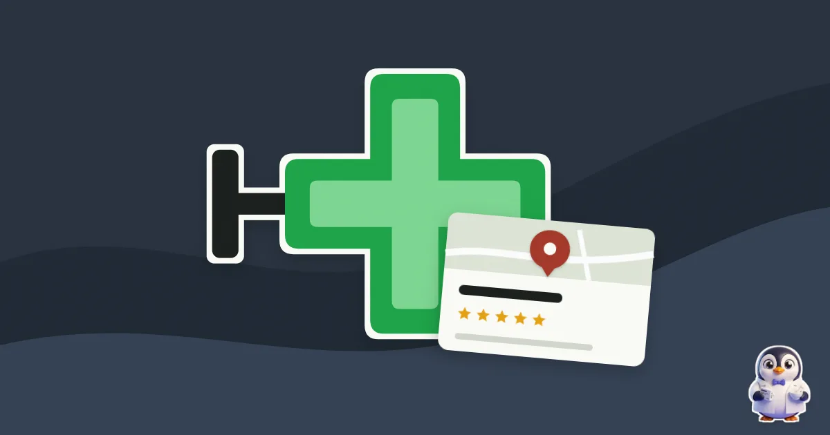 Illustration en papier découpé : croix de pharmacie et une fiche Google avec son épingle.