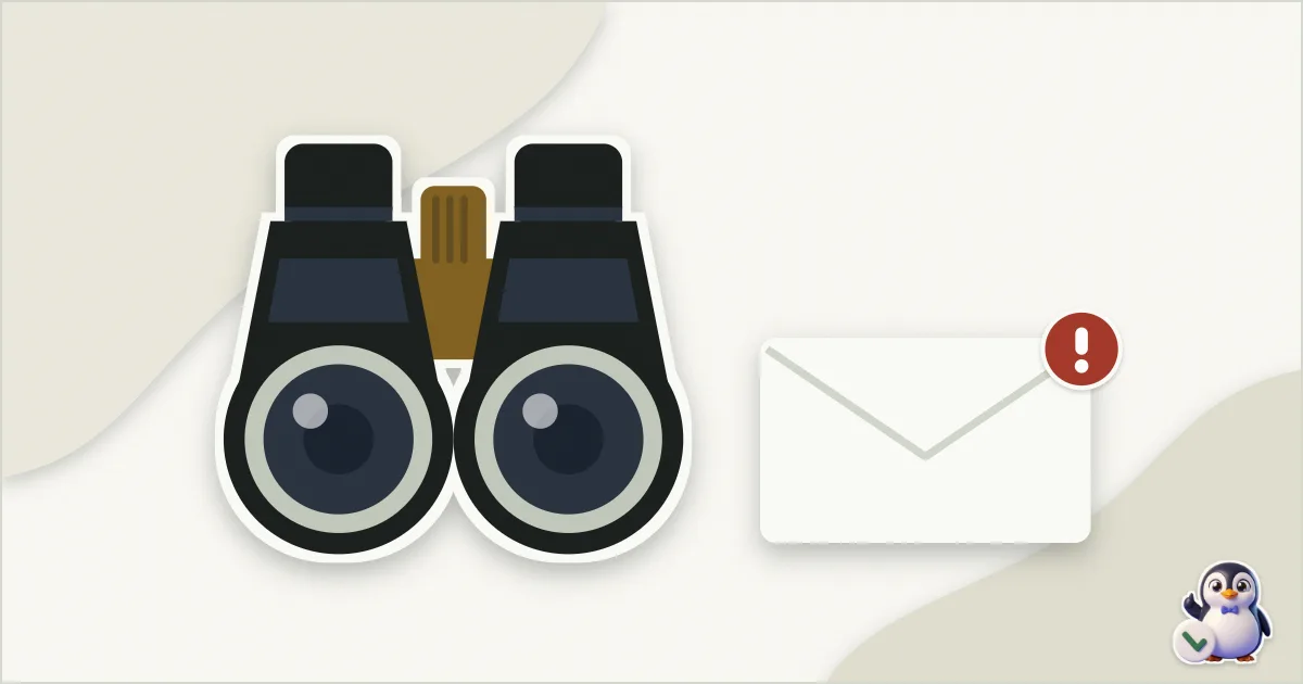 Illustration en papier découpé : jumelles et un e-mail d'alerte.